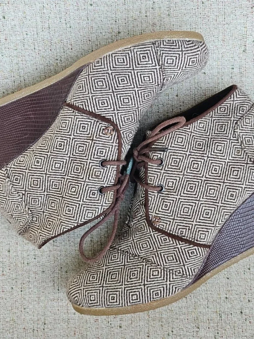 Toms Women Boots Shoes Brown Fabric Upper High Top Wedge Shoes Size 40EU 9US